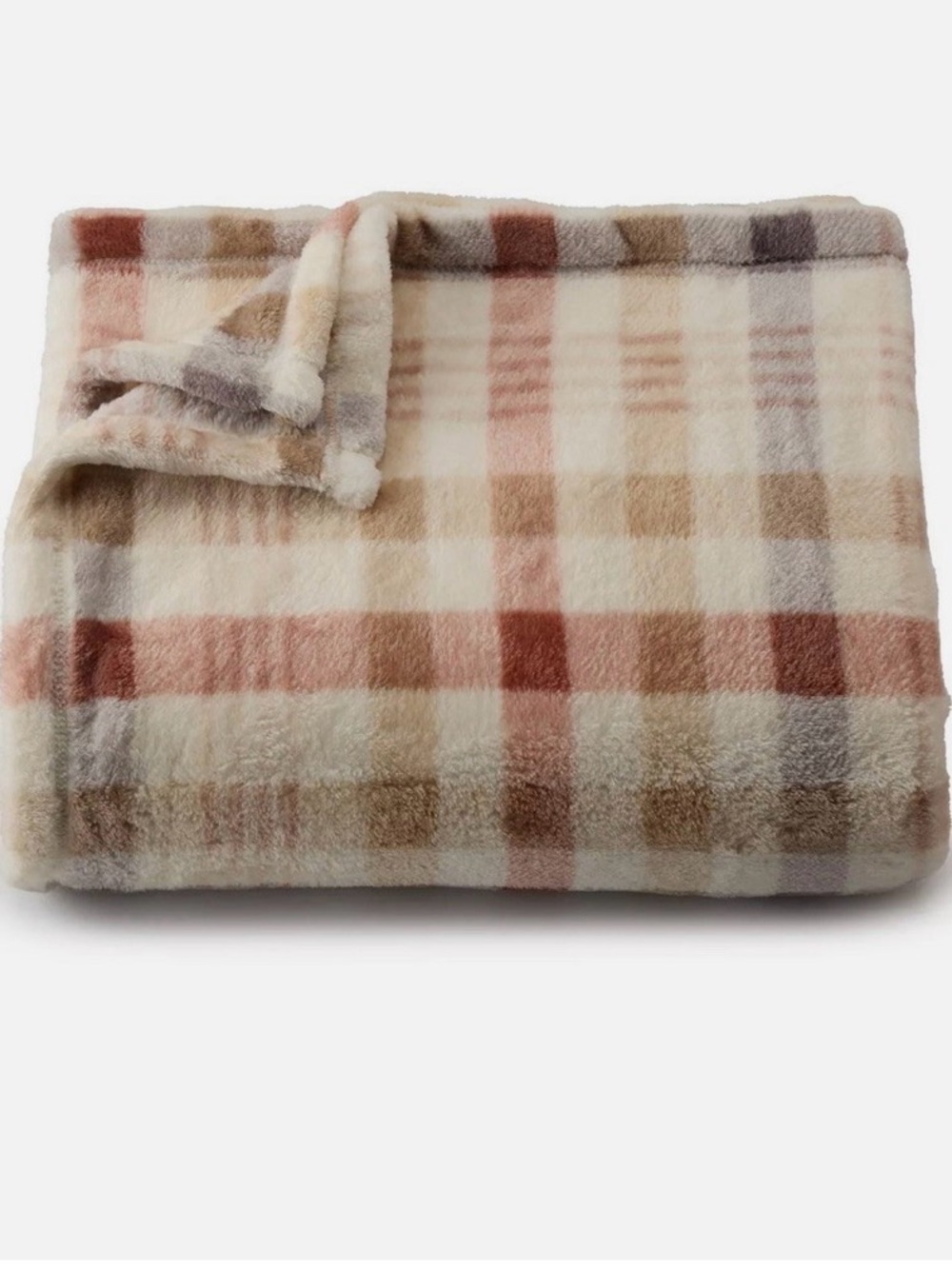 The Big One Plush Throw Blanket Cream Rust Plaid New